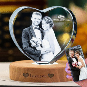 3D Laser Engraved Crystal Anniversary Gift - Custom Couples Photo Keepsake for Marriage Milestones, Vows Renewal and Anniversary