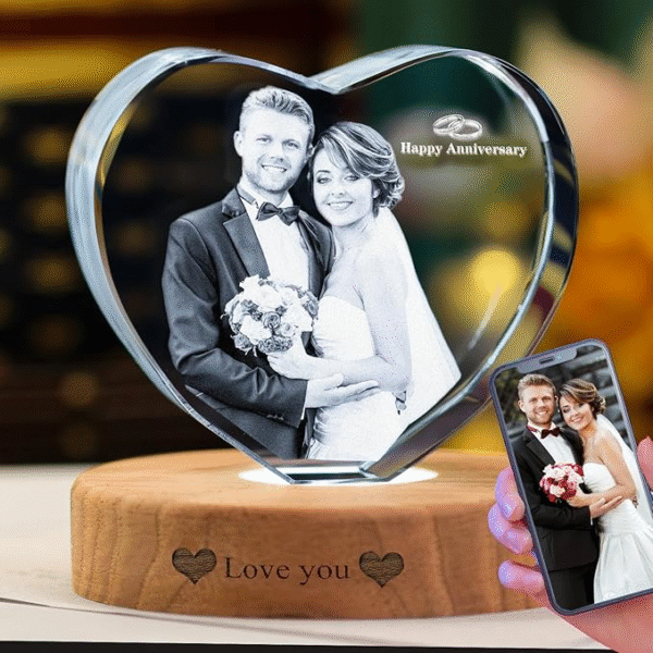 3D Laser Engraved Crystal Anniversary Gift - Custom Couples Photo Keepsake for Marriage Milestones, Vows Renewal and Anniversary