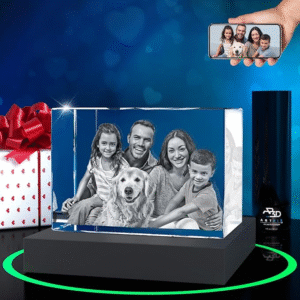 Custom 3D Laser Engraved Crystal Gift - Personalized Christmas Photo Keepsake for Family, Stocking Stuffers and Holiday Home Decor